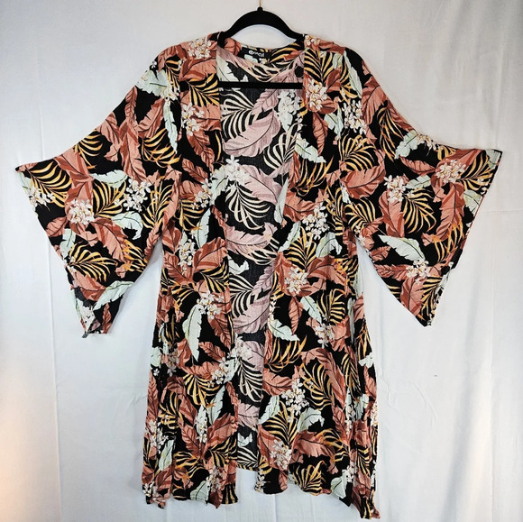 Rip Curl Womens Namoto Kimono Sz M Wide Sleeve Open Front Tropical Floral Beachy - Picture 4 of 13